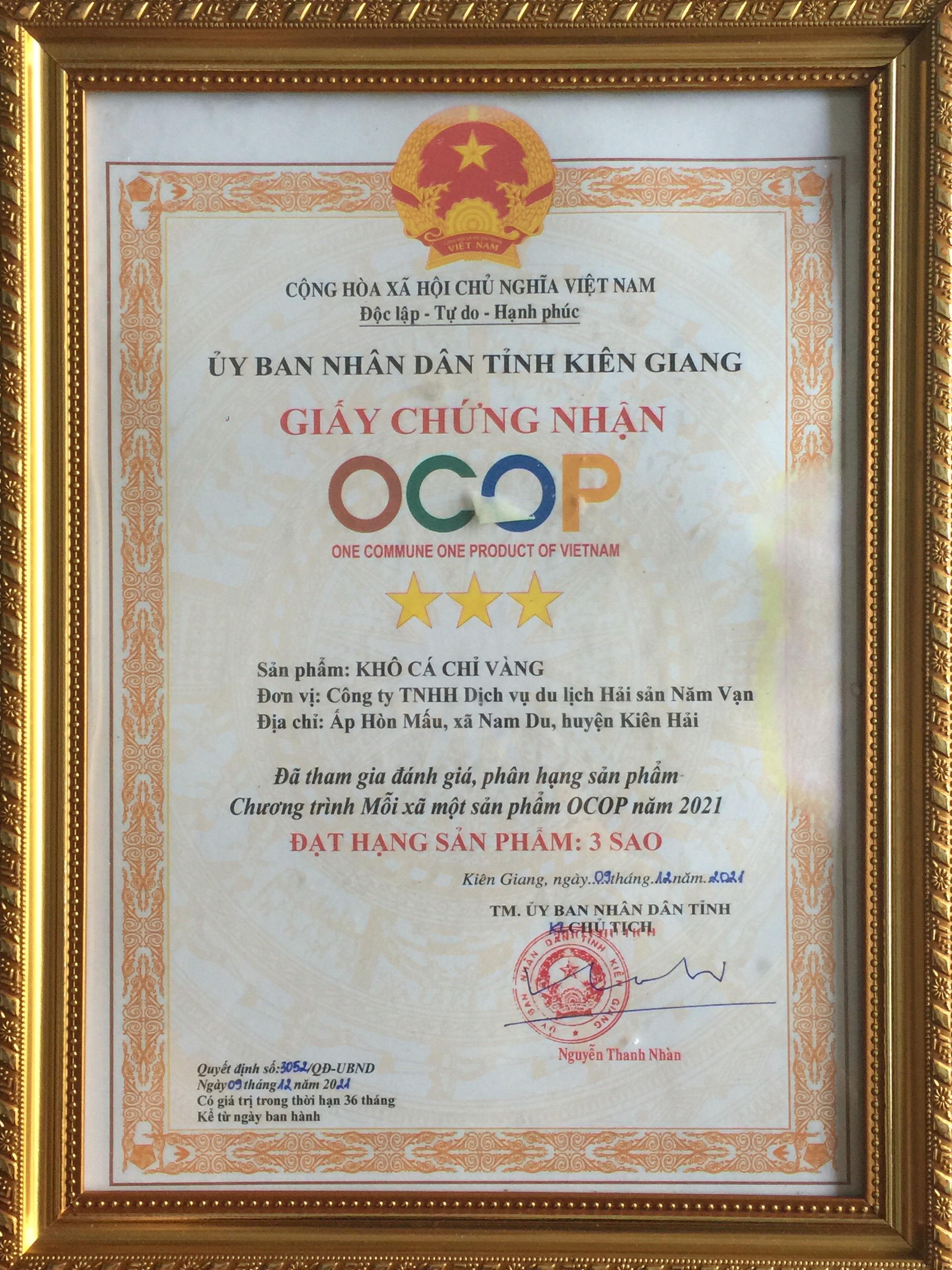 Chứng Nhận OCOP Khô Cá Chỉ Vàng